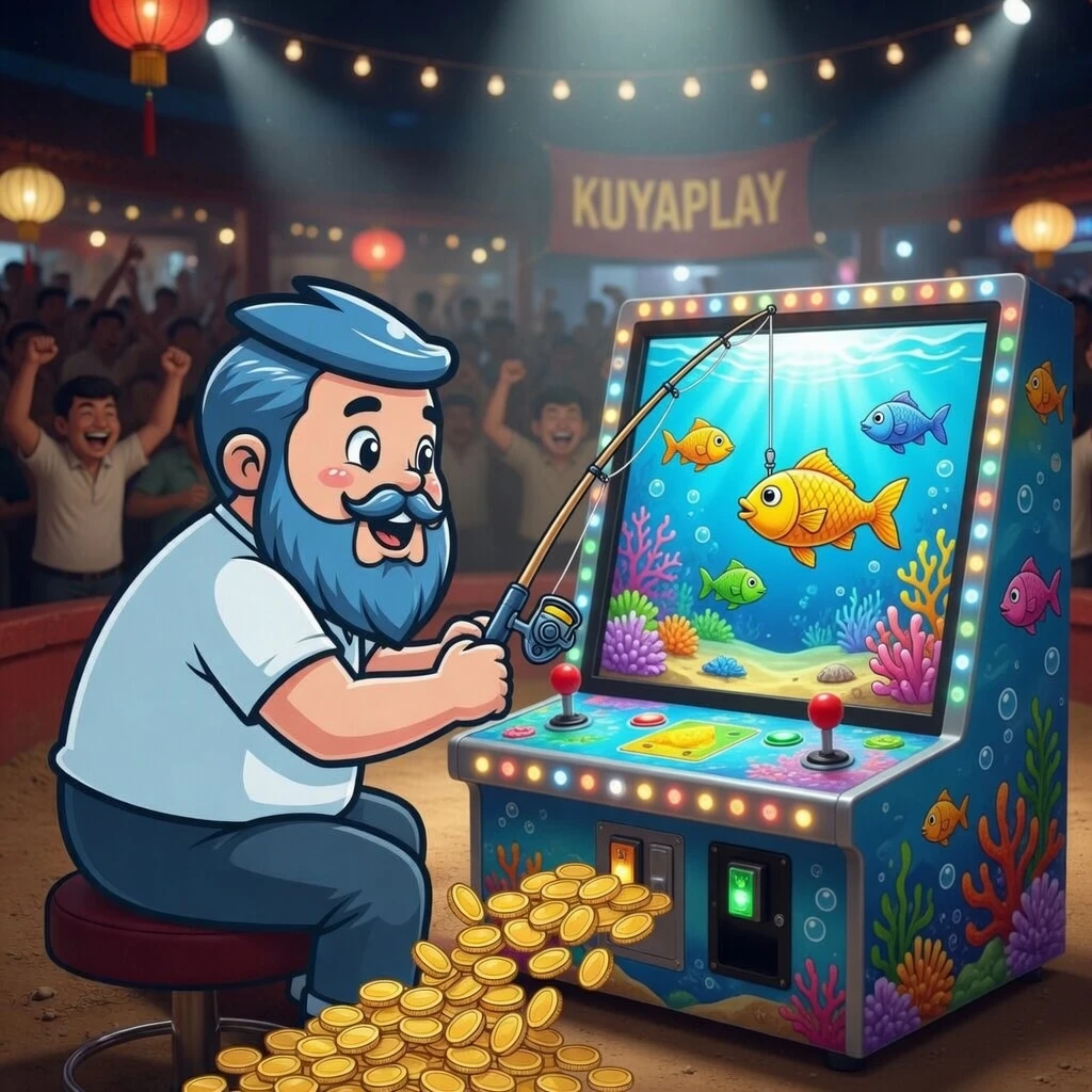 KuyaPlay brand story visual showing a calico cat illustration with lucky symbols, gold coins, and Philippine cultural motifs